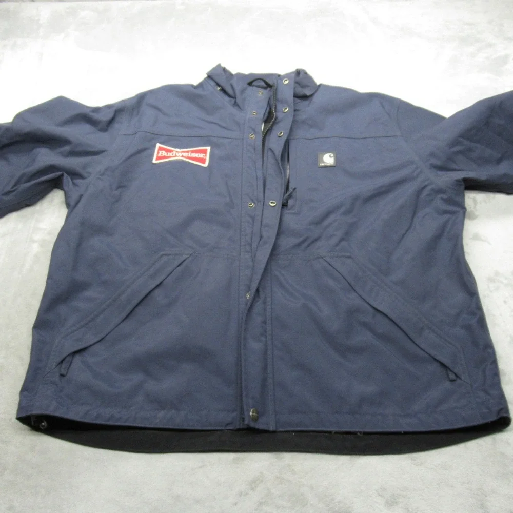Carhartt Jacket Men Large Navy Shoreline Waterproof Rugged Budweiser Driver Logo